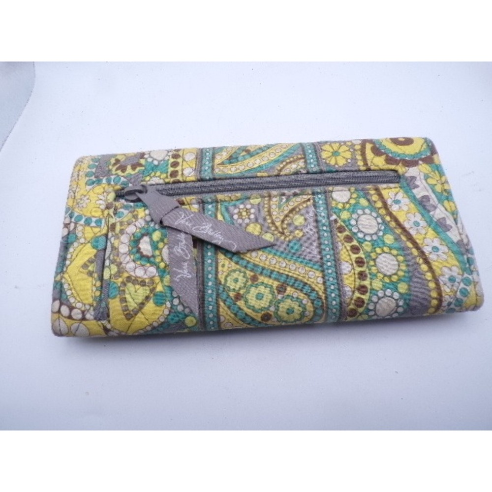 Vera Bradley Wallet Paisley Floral Yellow Blue Gray Zip Around Clutch Organizer
